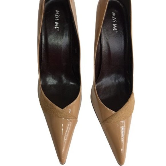 Miss Me Womens Sydney Pumps Taupe Camel Patent Pointed Toe High Heel 8.5 New - Picture 3 of 7